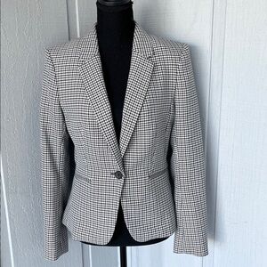 H&M Houndstooth Peplum Blazer Jacket Black White Size S Fitted Single Button EUC